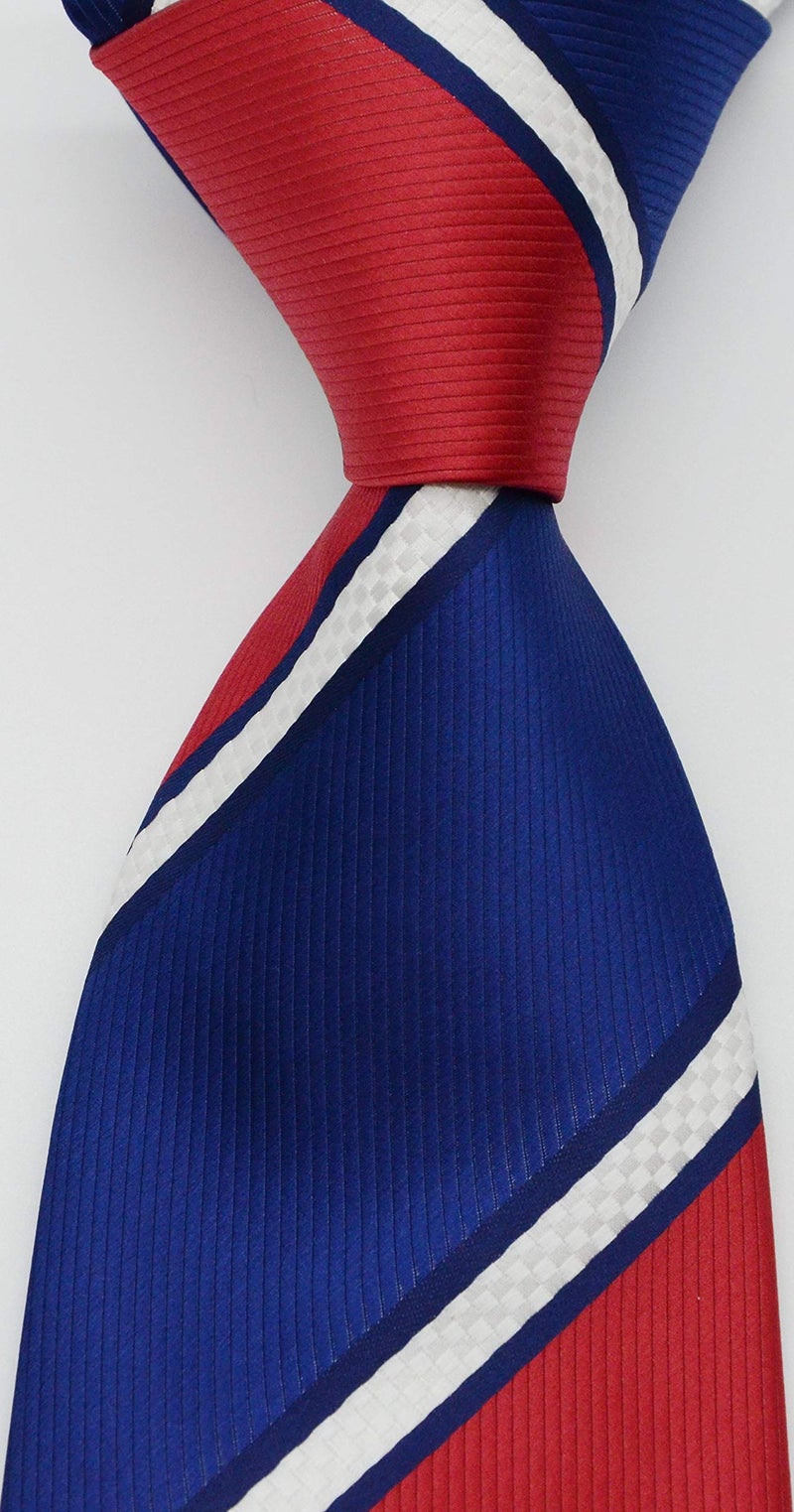 Geotae Zerun New Classic Men's Striped Silk Tie Necktie (Blue/Red) - Image 2